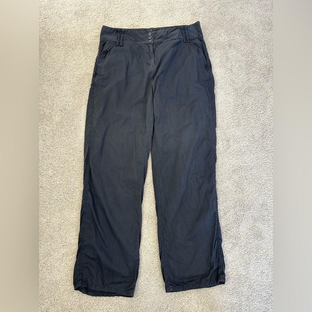 French Connection High Waisted 3-button grey blue Fit Wide-Leg Long Pant Size 10